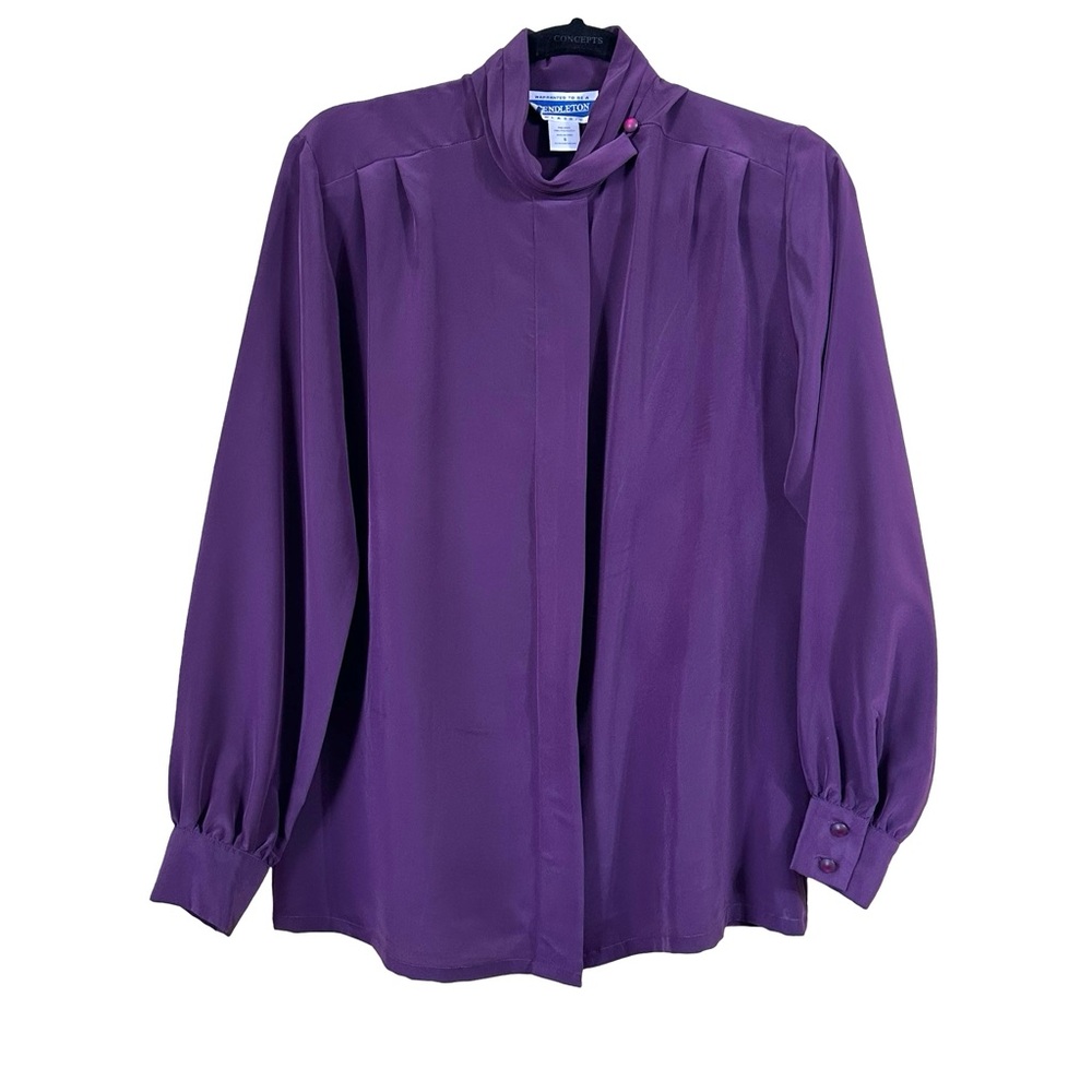 Pendleton Vintage High Neck Long Sleeve Plum Purple Button Front Blouse Size 6